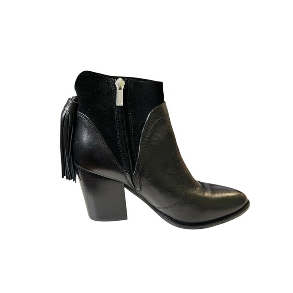Marc Fisher Ankle Boots Janey Black Leather Suede Ankle Boots 6M Tassels - Picture 2 of 16